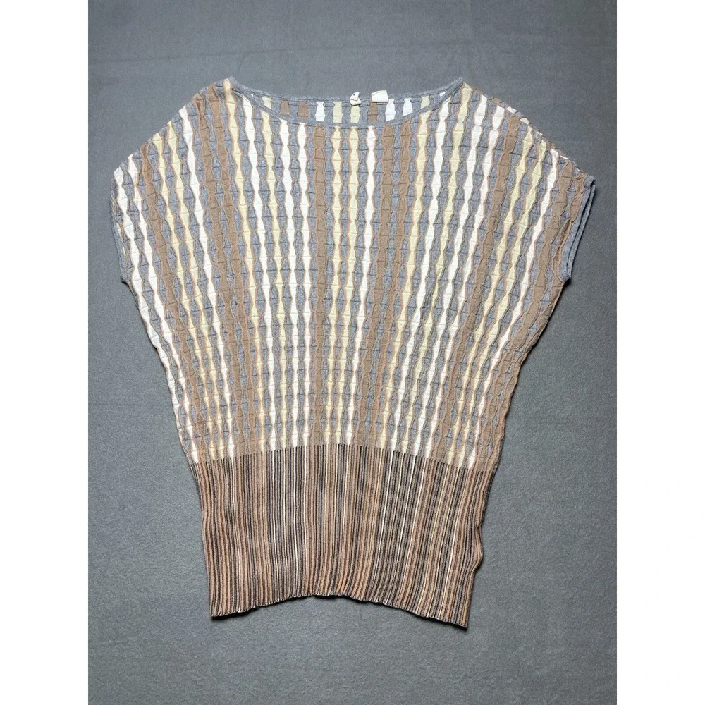 Women's M Sweater Top‎ Anthropologie Nessa Striped Smocked Gray Orange Wool Boho